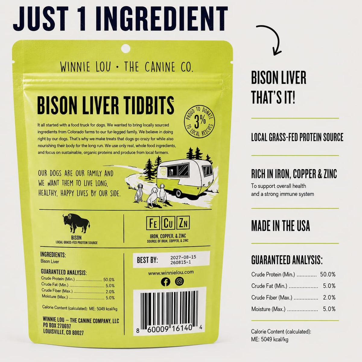 Winnie Lou Bison Liver Dogs 2oz