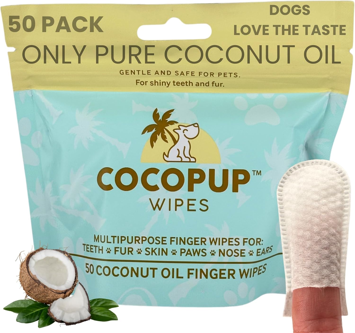 🐾 CocoPups™ 50 ct – Natural Coconut Pet Wipes for Dogs & Cats